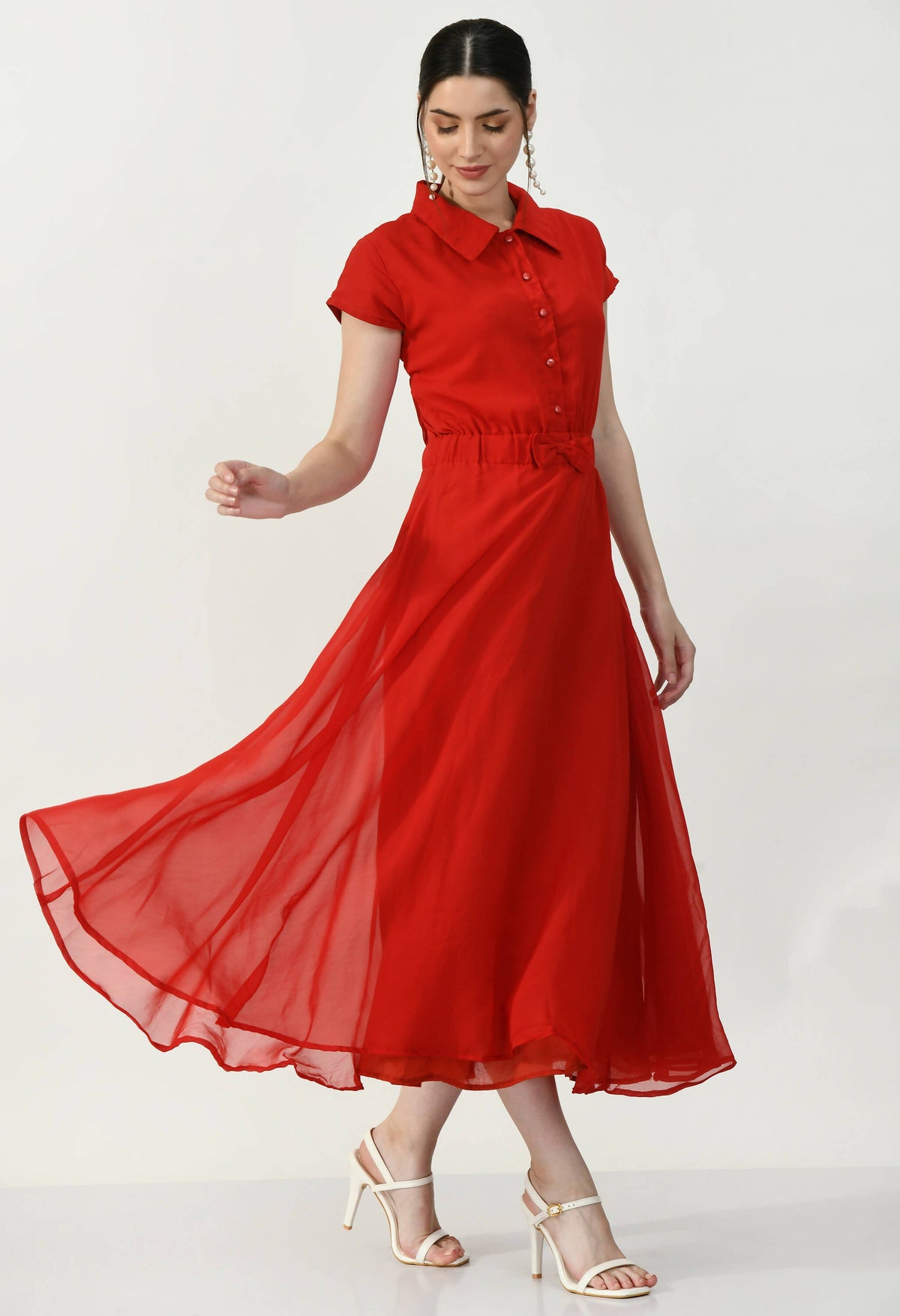 Women's Red Red Ggt Dress With Shantoon Lining - G & A Apparels | Grocsy