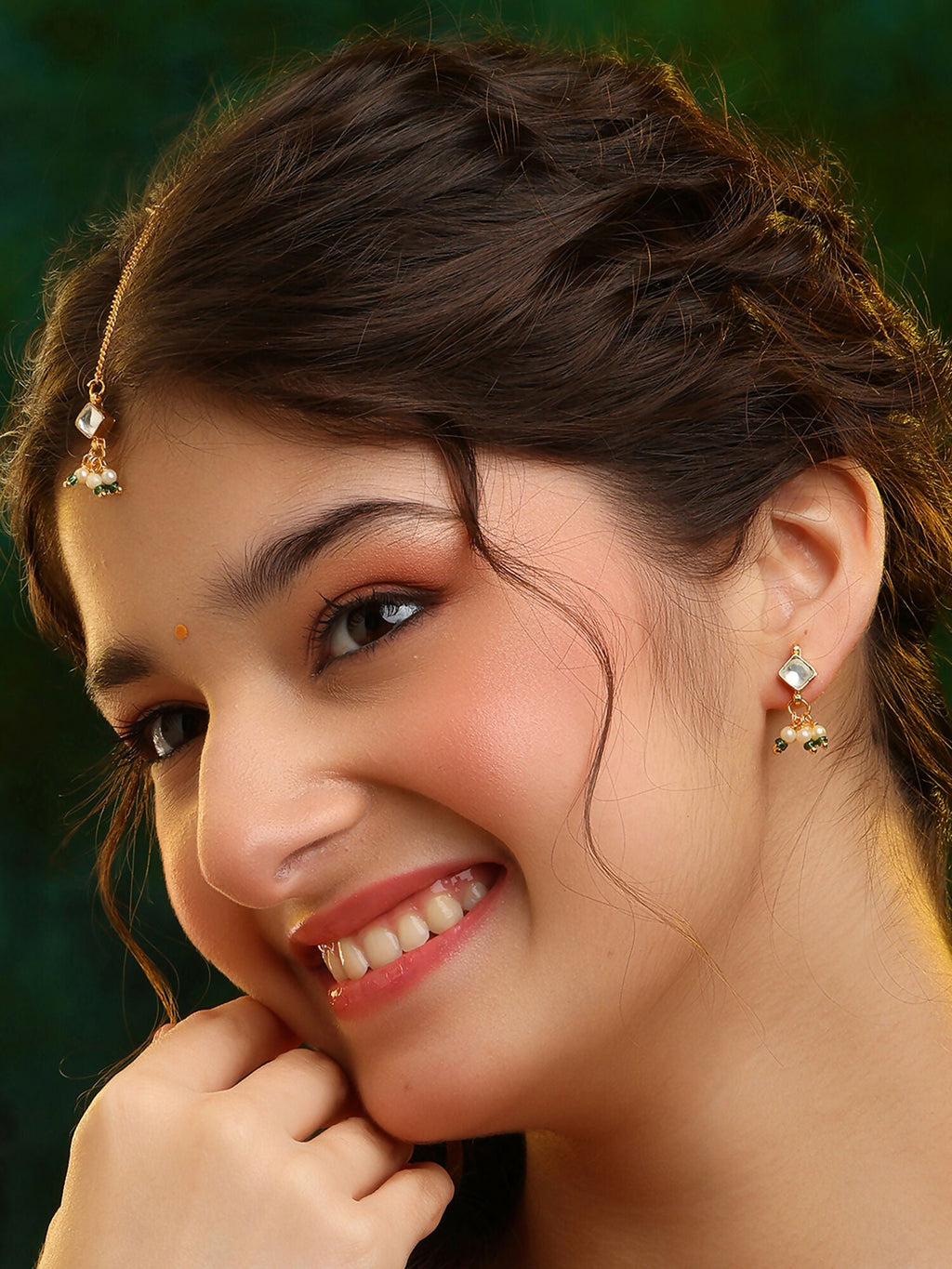 Ruby Raang Double Color Drops Maang Tikka And Earrings Set | Grocsy