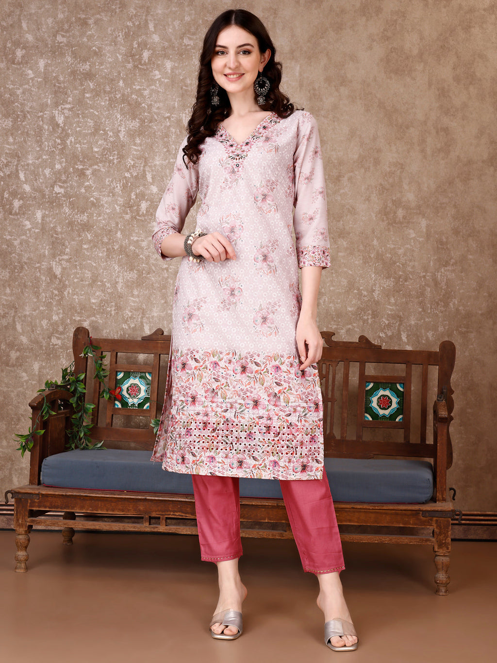 Hand Embroidered & Floral Printed Kurta With Pant & Dupatta Luxury, Multicolor - Hiral Fashion | Grocsy