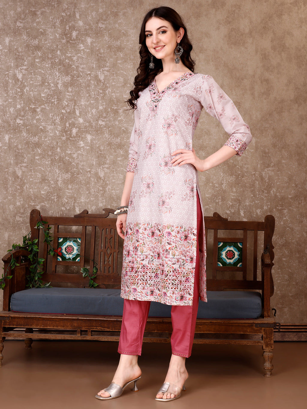 Hand Embroidered & Floral Printed Kurta With Pant & Dupatta Luxury, Multicolor - Hiral Fashion | Grocsy