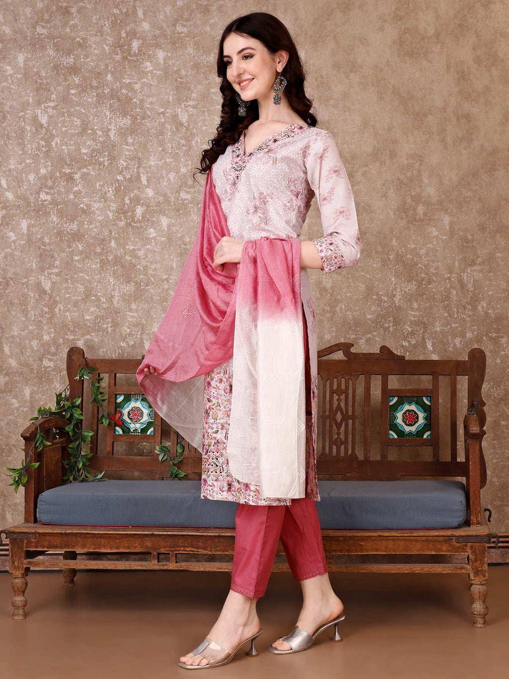 Hand Embroidered & Floral Printed Kurta With Pant & Dupatta Luxury, Multicolor - Hiral Fashion | Grocsy