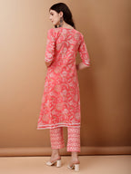 Angrakha Style Floral Printed A-Line Kurta With Pant & Dupatta, Pink - Hiral Fashion | Grocsy