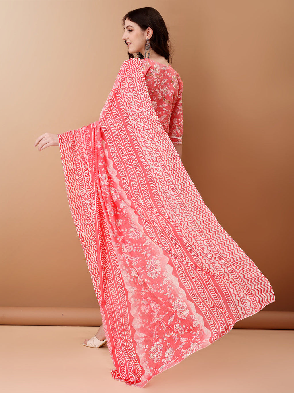 Angrakha Style Floral Printed A-Line Kurta With Pant & Dupatta, Pink - Hiral Fashion | Grocsy