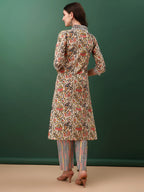 Sequined & Mirror Embroidered & Printed Kurta With Pant & Dupatta, Cream - Hiral Fashion | Grocsy