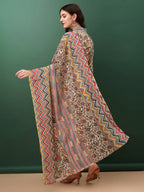 Sequined & Mirror Embroidered & Printed Kurta With Pant & Dupatta, Cream - Hiral Fashion | Grocsy
