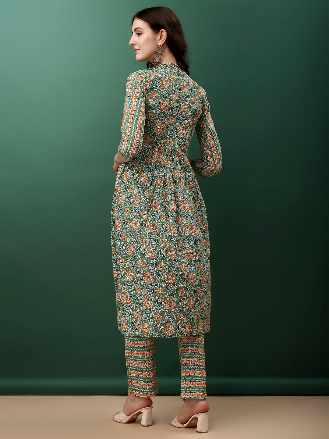 Nyra Cut Embroidered & Printed With Lace Detailing Kurta With Pant & Dupatta, Green - Hiral Fashion | Grocsy