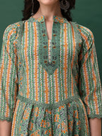 Nyra Cut Embroidered & Printed With Lace Detailing Kurta With Pant & Dupatta, Green - Hiral Fashion | Grocsy