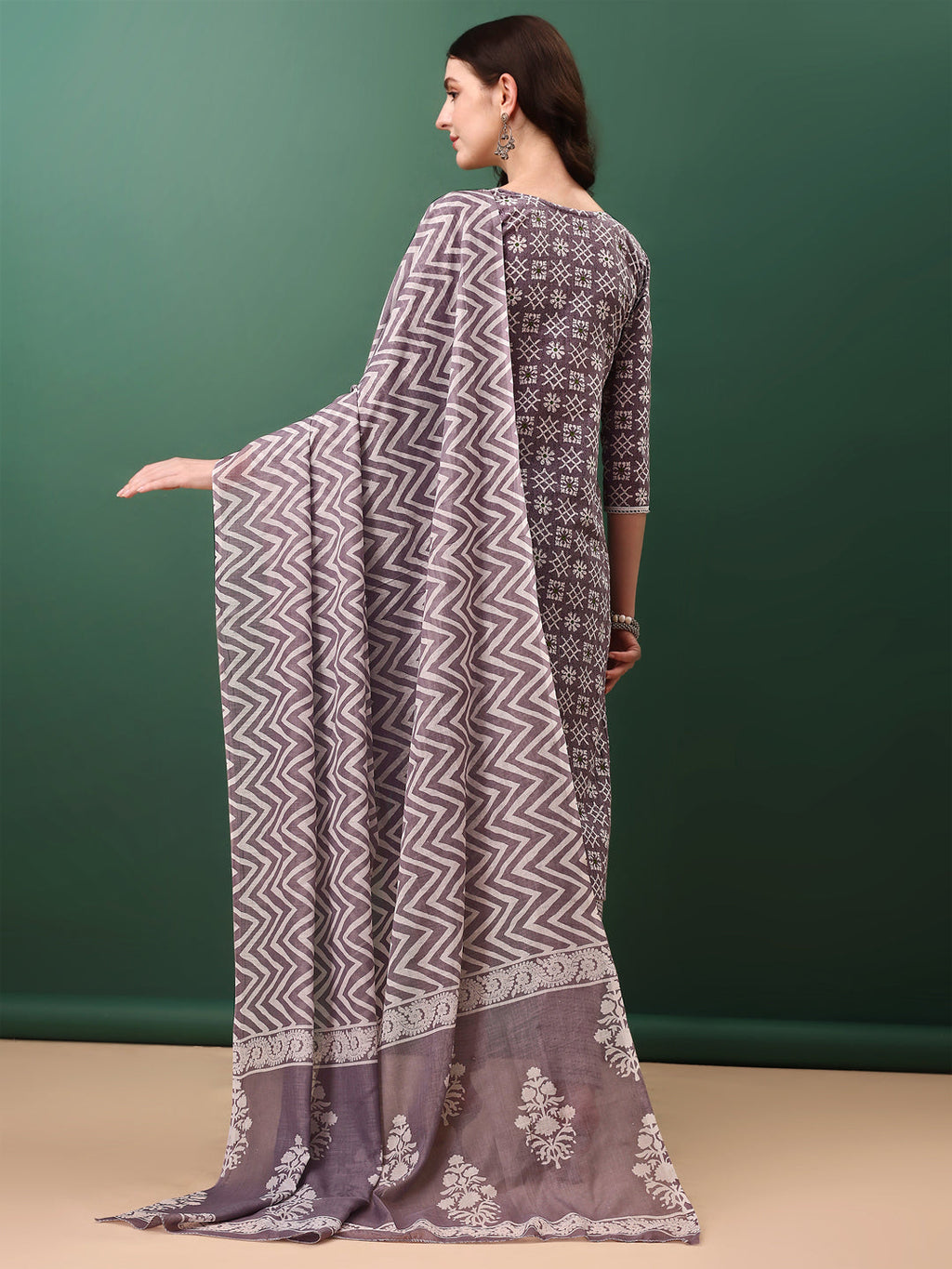 Ethnic Motifs Printed Kurta With Lace Detailing And Pant & Dupatta, Lavender - Hiral Fashion | Grocsy