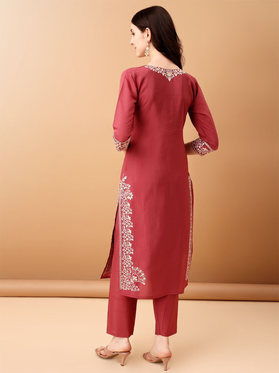 Embroidered Kurta With Pant & Embroidered Dupatta, Pink - Hiral Fashion | Grocsy