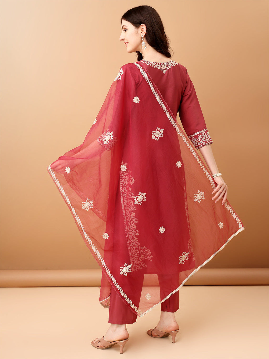 Embroidered Kurta With Pant & Embroidered Dupatta, Pink - Hiral Fashion | Grocsy