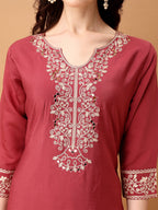 Embroidered Kurta With Pant & Embroidered Dupatta, Pink - Hiral Fashion | Grocsy
