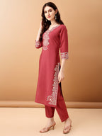 Embroidered Kurta With Pant & Embroidered Dupatta, Pink - Hiral Fashion | Grocsy