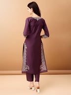 Embroidered Kurta With Pant & Embroidered Dupatta, Purple - Hiral Fashion | Grocsy