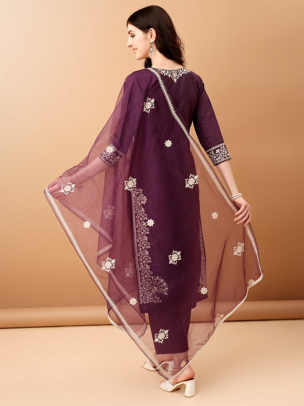 Embroidered Kurta With Pant & Embroidered Dupatta, Purple - Hiral Fashion | Grocsy