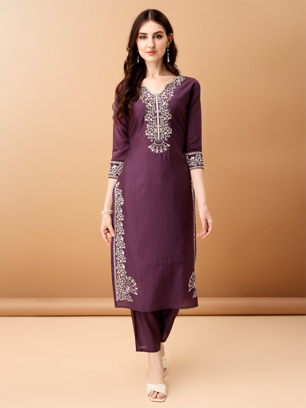Embroidered Kurta With Pant & Embroidered Dupatta, Purple - Hiral Fashion | Grocsy