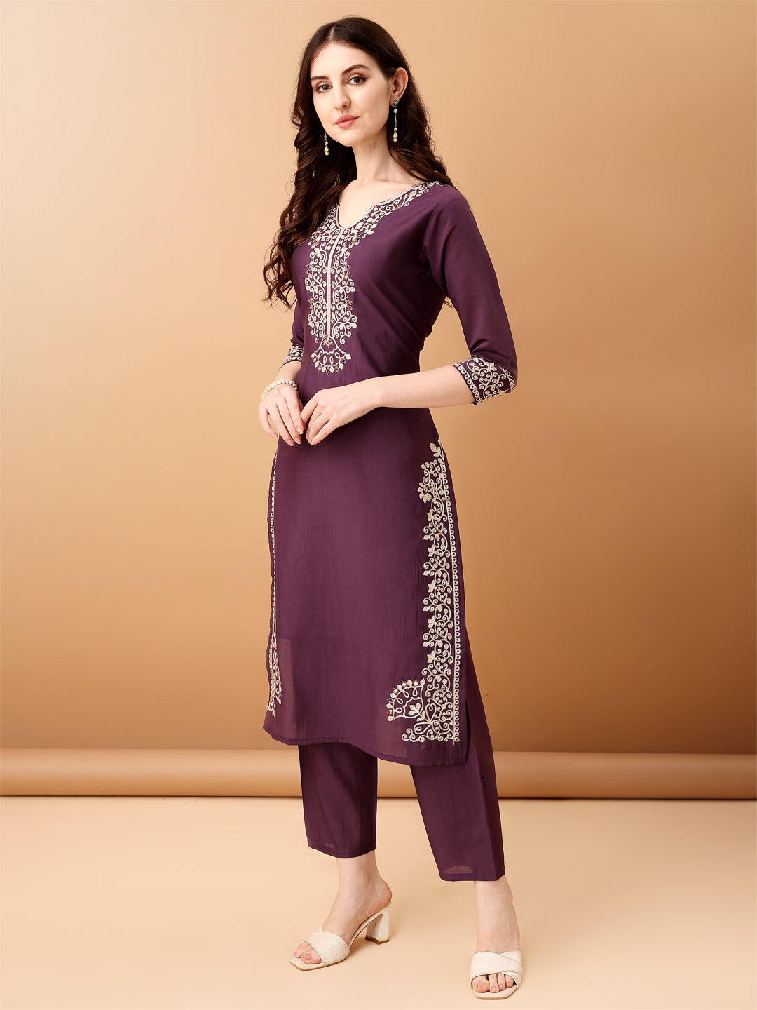 Embroidered Kurta With Pant & Embroidered Dupatta, Purple - Hiral Fashion | Grocsy
