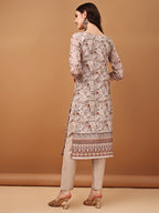 Hand Embroidered,Schiffli & Printed Kurta With Pant & Printed Dupatta, Brown - Hiral Fashion | Grocsy