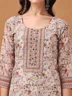 Hand Embroidered,Schiffli & Printed Kurta With Pant & Printed Dupatta, Brown - Hiral Fashion | Grocsy
