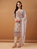 Hand Embroidered,Schiffli & Printed Kurta With Pant & Printed Dupatta, Brown - Hiral Fashion | Grocsy