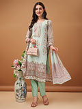 Hand Embroidered,Schiffli & Printed Kurta With Pant & Printed Dupatta, Green - Hiral Fashion | Grocsy