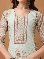 Hand Embroidered,Schiffli & Printed Kurta With Pant & Printed Dupatta, Green - Hiral Fashion | Grocsy
