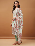 Hand Embroidered,Schiffli & Printed Kurta With Pant & Printed Dupatta, Green - Hiral Fashion | Grocsy