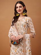 Hand Embroidered,Schiffli & Printed Kurta With Pant & Printed Dupatta, Yellow - Hiral Fashion | Grocsy