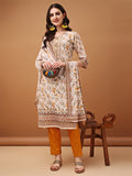 Hand Embroidered,Schiffli & Printed Kurta With Pant & Printed Dupatta, Yellow - Hiral Fashion | Grocsy
