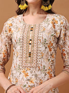 Hand Embroidered,Schiffli & Printed Kurta With Pant & Printed Dupatta, Yellow - Hiral Fashion | Grocsy