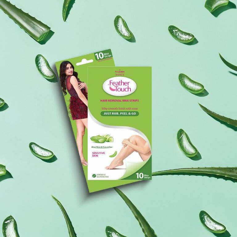 VI-JOHN Feather Touch Cucumber & Alevera Hair Removal Wax Strips for Dry Skin Praraben & Sulphate Free | Grocsy