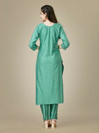 Jyoti Fashion Women's Pista Green Rayon Embroidered Kurta Pant Set | Grocsy