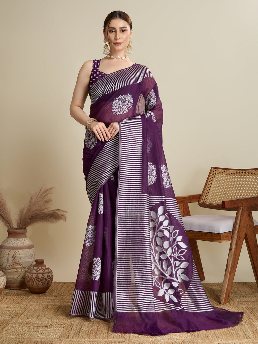 Dwija Fashion Deep Purple Casual Wear Soft Silk Bas Weaving Saree With Unstitched Blouse | Grocsy