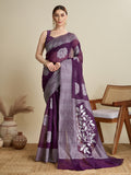 Dwija Fashion Deep Purple Casual Wear Soft Silk Bas Weaving Saree With Unstitched Blouse | Grocsy
