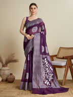 Dwija Fashion Deep Purple Casual Wear Soft Silk Bas Weaving Saree With Unstitched Blouse | Grocsy
