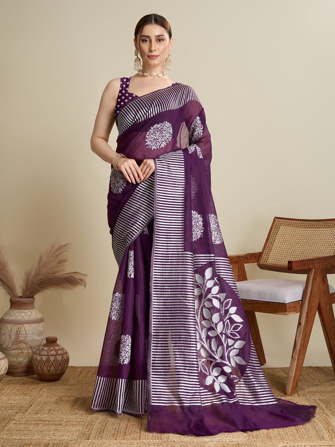 Dwija Fashion Deep Purple Casual Wear Soft Silk Bas Weaving Saree With Unstitched Blouse | Grocsy