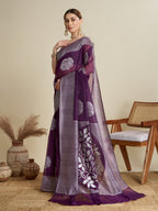 Dwija Fashion Deep Purple Casual Wear Soft Silk Bas Weaving Saree With Unstitched Blouse | Grocsy