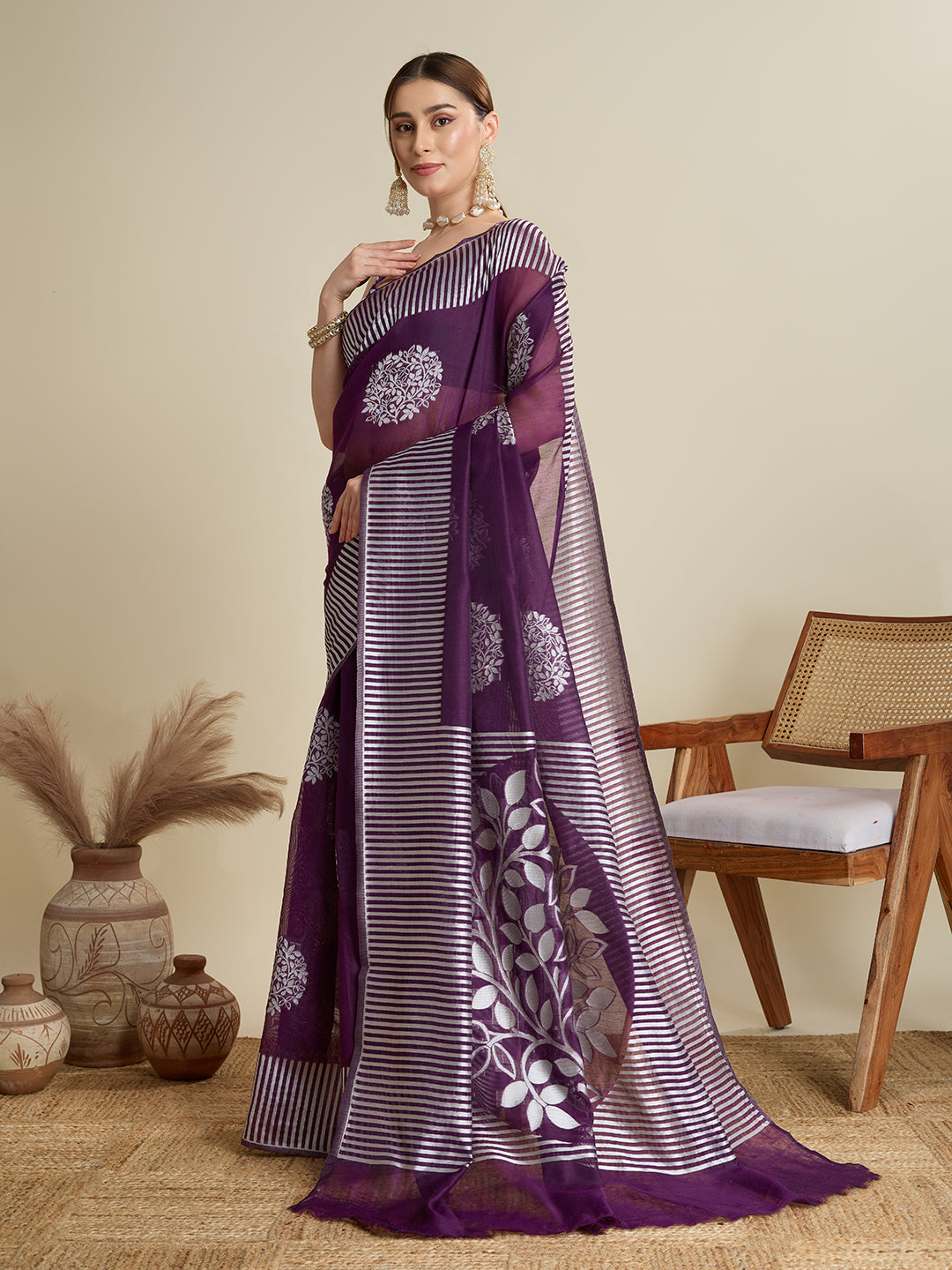 Dwija Fashion Deep Purple Casual Wear Soft Silk Bas Weaving Saree With Unstitched Blouse | Grocsy