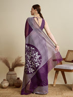 Dwija Fashion Deep Purple Casual Wear Soft Silk Bas Weaving Saree With Unstitched Blouse | Grocsy