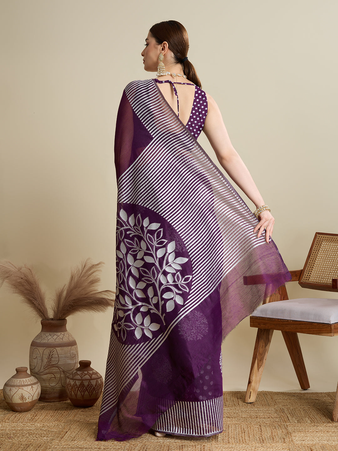 Dwija Fashion Deep Purple Casual Wear Soft Silk Bas Weaving Saree With Unstitched Blouse | Grocsy