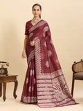 Dwija Fashion Maroon Casual Wear Soft Silk Bas Weaving Saree With Unstitched Blouse | Grocsy
