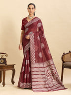 Dwija Fashion Maroon Casual Wear Soft Silk Bas Weaving Saree With Unstitched Blouse | Grocsy