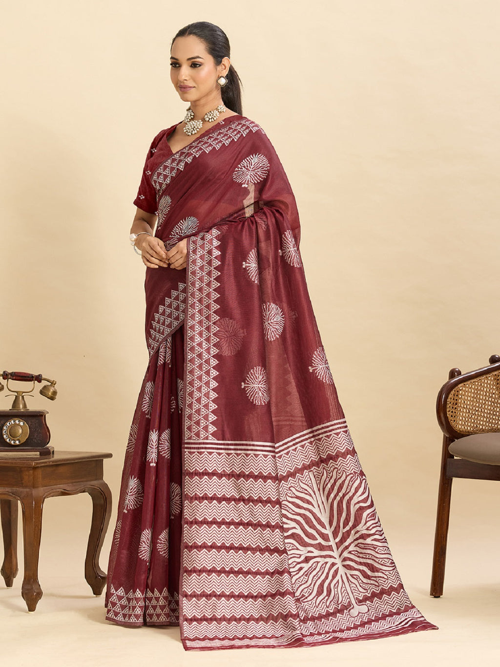 Dwija Fashion Maroon Casual Wear Soft Silk Bas Weaving Saree With Unstitched Blouse | Grocsy