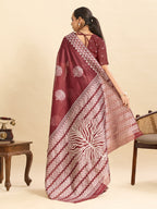 Dwija Fashion Maroon Casual Wear Soft Silk Bas Weaving Saree With Unstitched Blouse | Grocsy