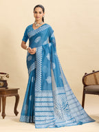 Dwija Fashion Sky Blue Casual Wear Soft Silk Bas Weaving Saree With Unstitched Blouse | Grocsy