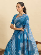 Dwija Fashion Sky Blue Casual Wear Soft Silk Bas Weaving Saree With Unstitched Blouse | Grocsy