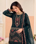 KC Teal Blue Pakistani Crunchy Silk Heavy Salwar Kameez For Women | Grocsy