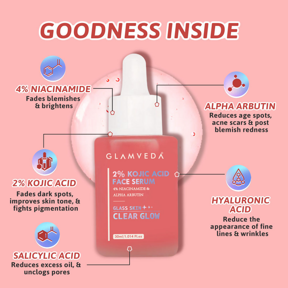 Glamveda 2% Kojic Acid Face Serum | Grocsy