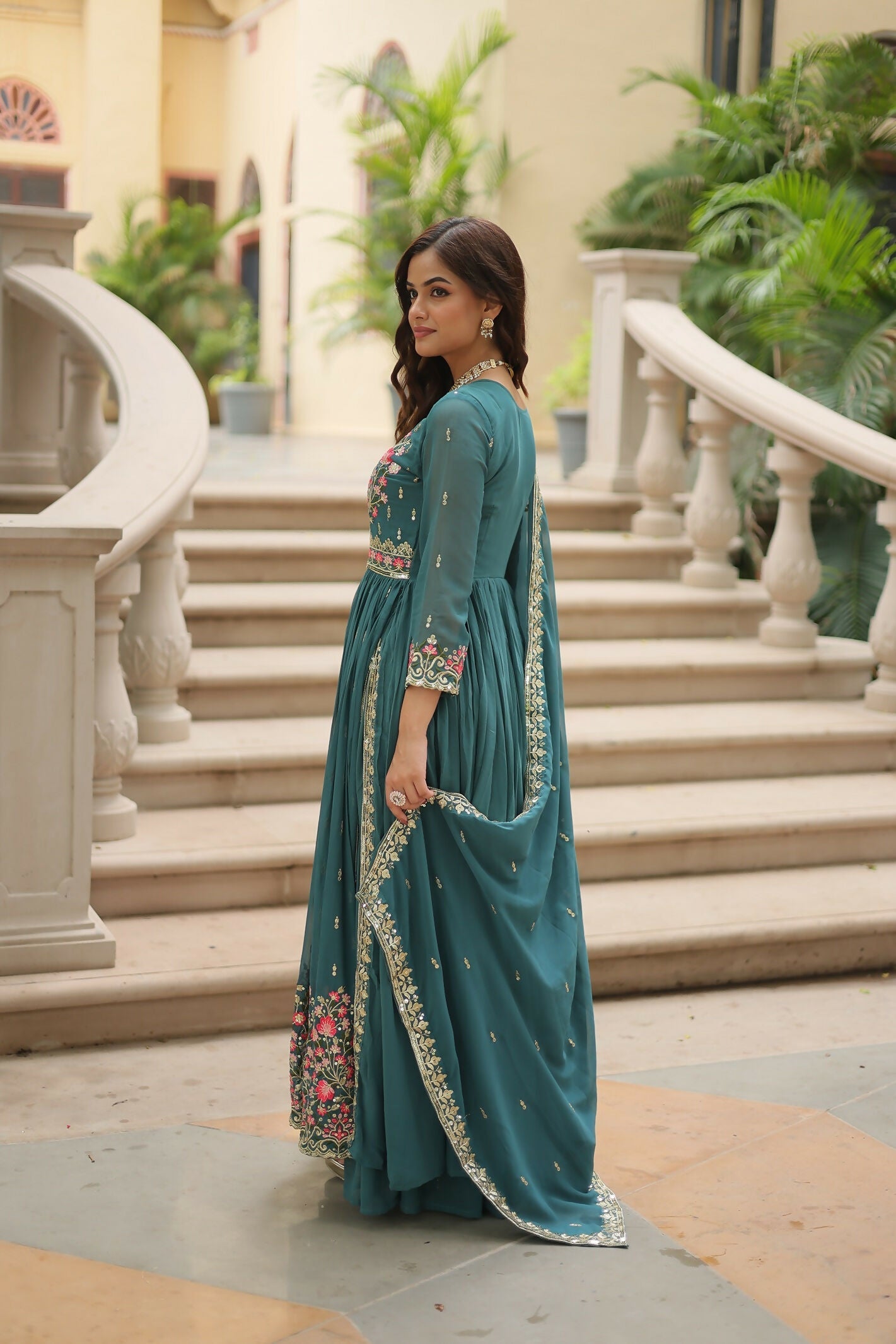 Joban Fashion Rama Georgette Sequence Embroidery Work Kurta Set | Grocsy