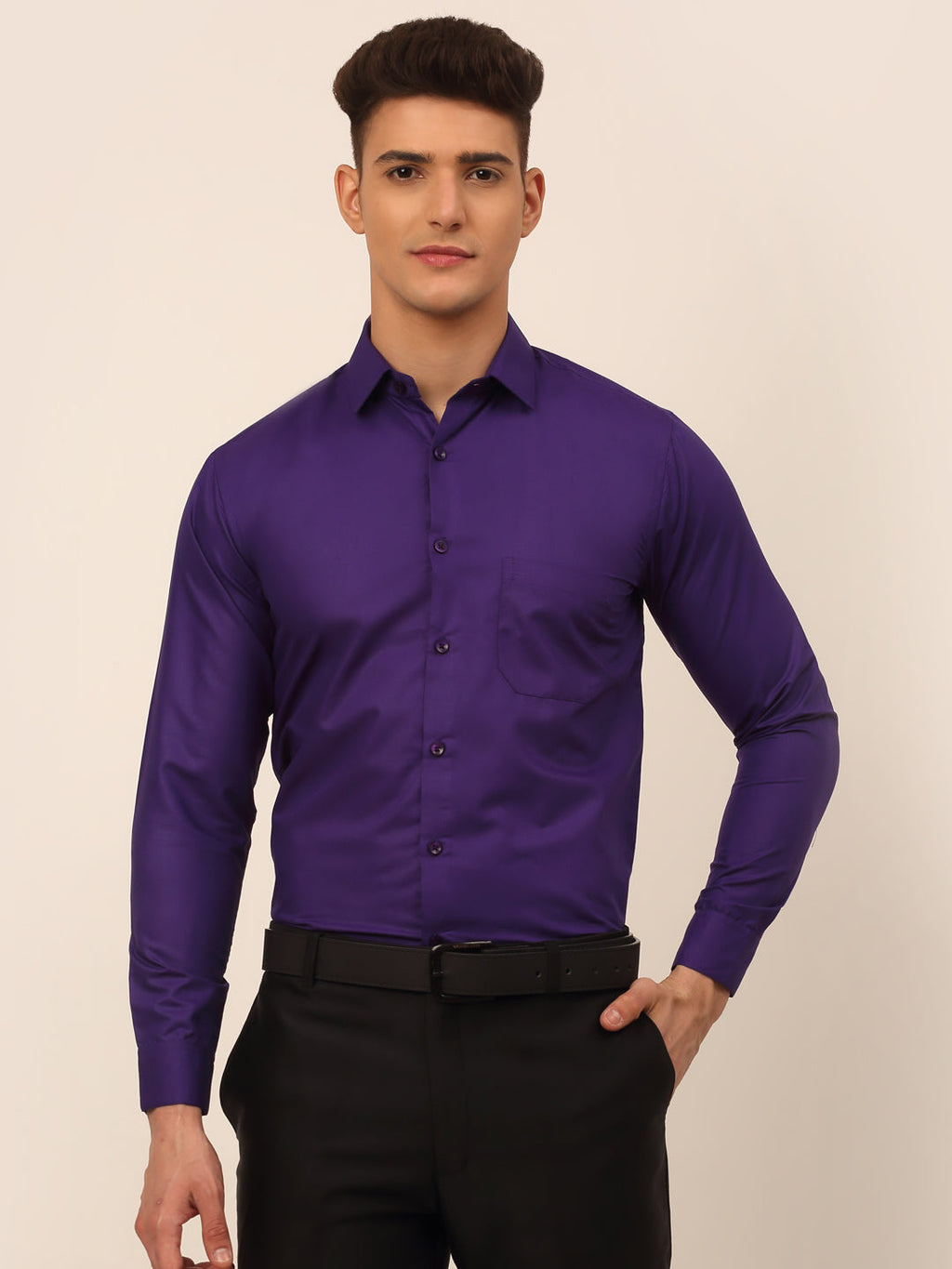 Jainish Men's Purple Formal Solid Shirts | Grocsy