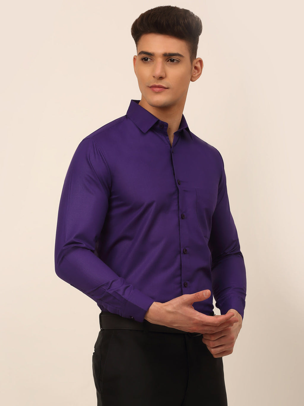 Jainish Men's Purple Formal Solid Shirts | Grocsy